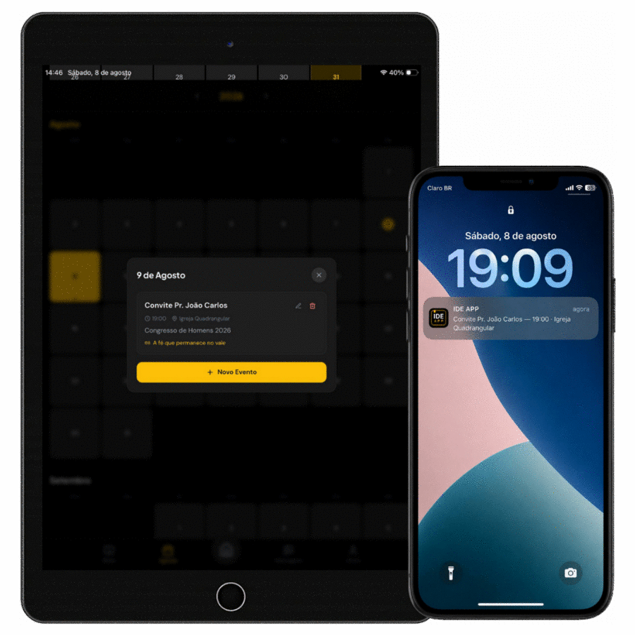 Agenda de compromissos de pregação no IDE APP
