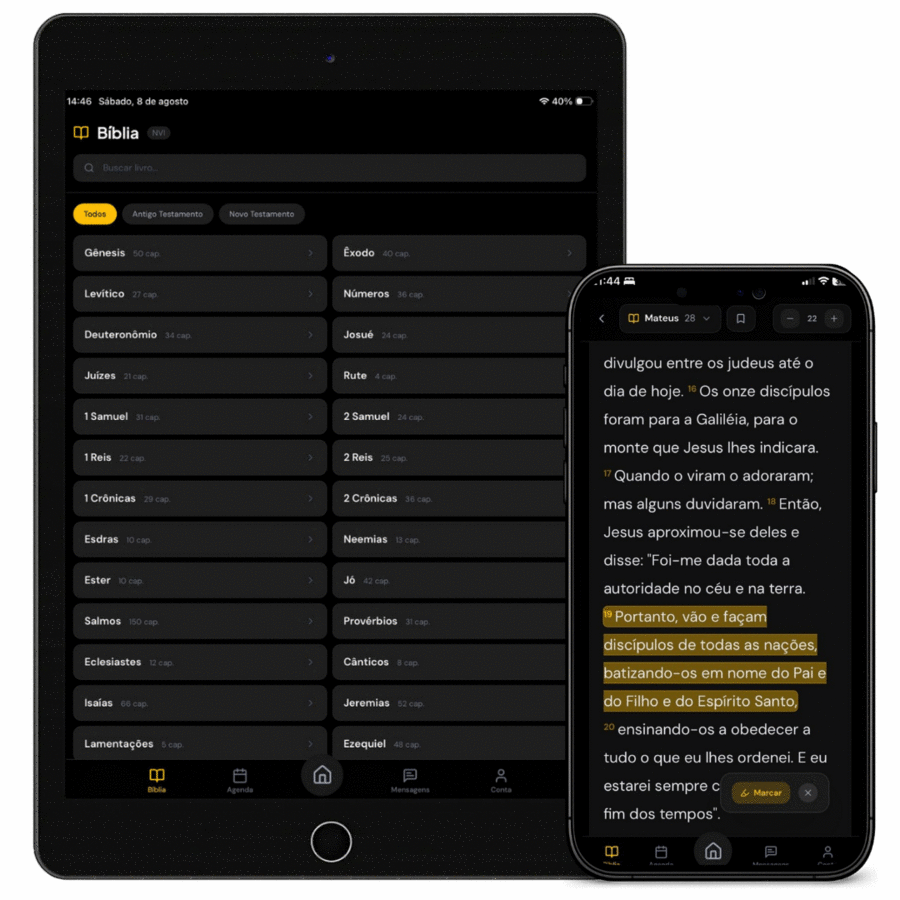 Bíblia sobreposta na tela da pregação no IDE APP