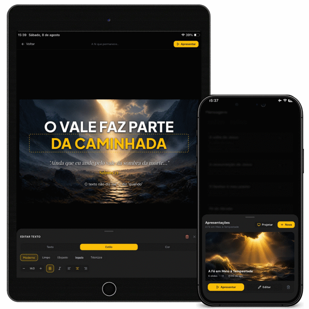 Editor de slides e apresentações do IDE APP