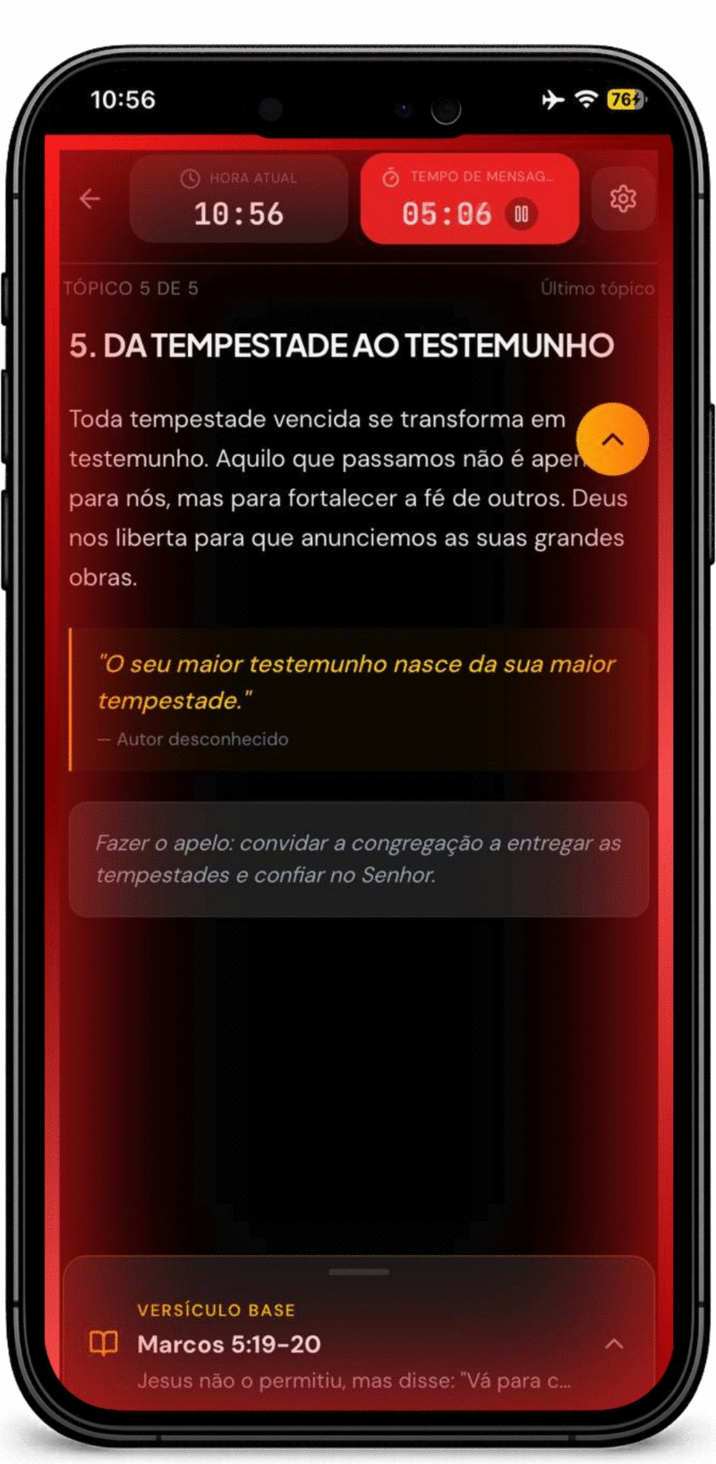 Cronômetro de pregação vermelho ao chegar perto do fim do tempo